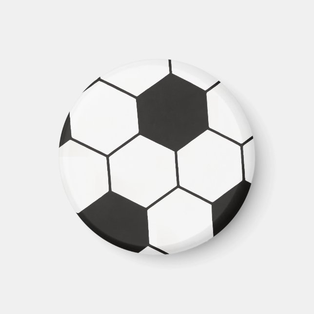 Imã Bola de Futebol Preto e Branco Padrão Geométrico  (Frente)