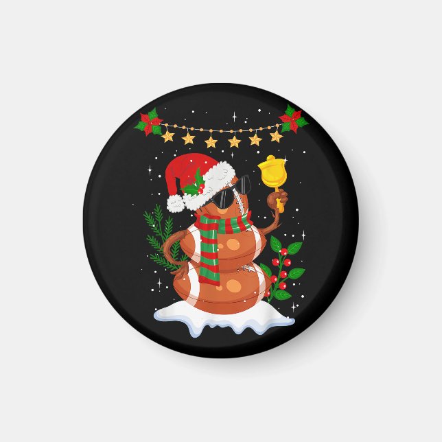 Imã Bola de futebol Snowman Santa Hat Feliz Natal (Frente)