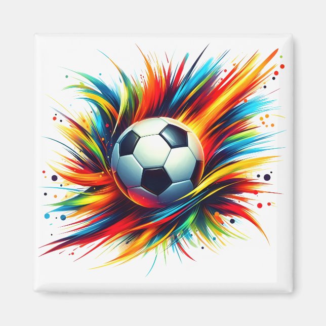 Imã Bola de Futebol Splash Futurista Abstrato (Frente)
