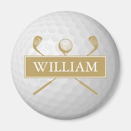 Imã Bola de Golfe Dourada e Branca com Nome Personaliz