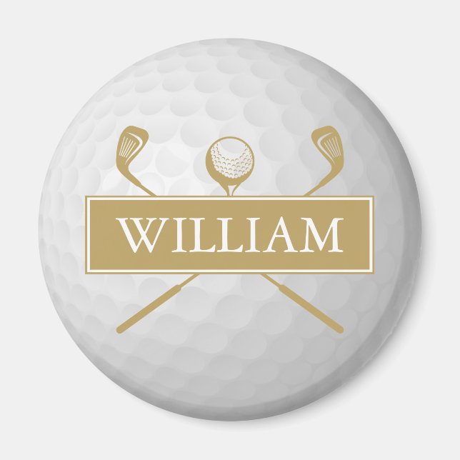 Imã Bola de Golfe Dourada e Branca com Nome Personaliz (Frente)