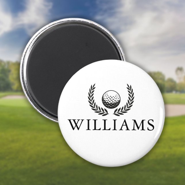 Imã Bola de Golfe e Coroa com Nome Personalizado  (Golf Ball And Wreath Custom Name Magnet)