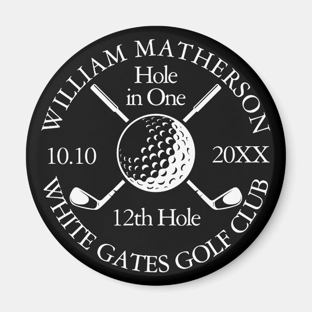 Imã Bola de Golfe e tacos Hole in One Preto e Branco (Frente)