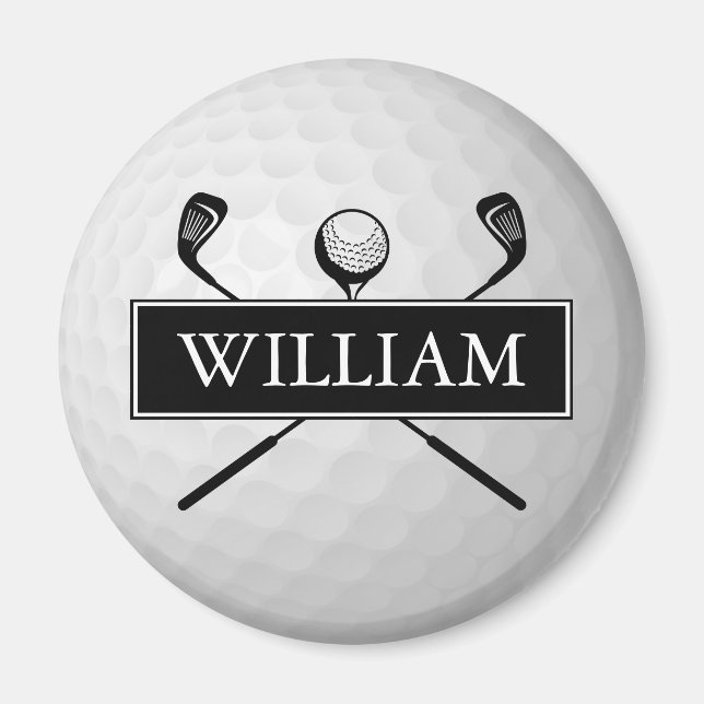 Imã Bola de Golfe Preta e Branca com Nome Personalizad (Frente)