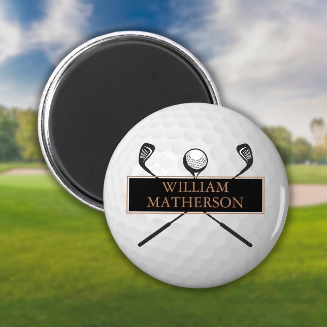 Imã Bola de Golfe Preta e Dourada com Nome Personaliza (Criador carregado)
