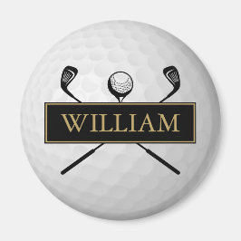 Imã Bola de Golfe Preta e Dourada com Nome Personaliza