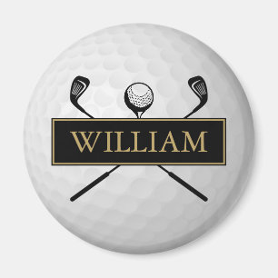 Imã Bola de Golfe Preta e Dourada com Nome Personaliza