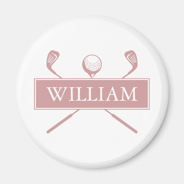 Imã Bolas de Golfe Personalizadas Chic Dusty Rose Club (Frente)