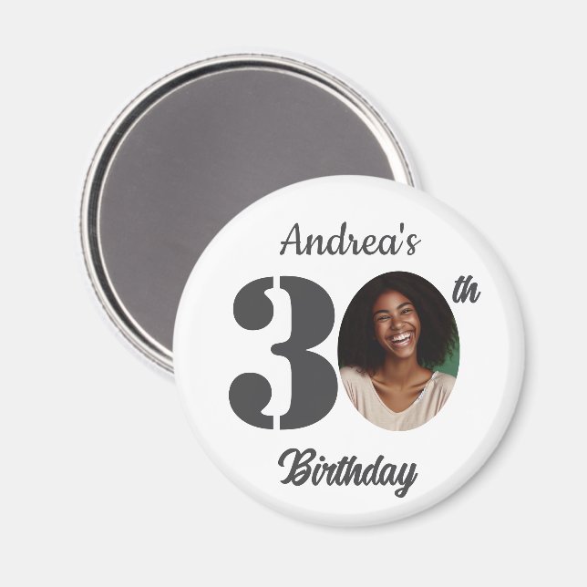 Imã Bold 30th Birthday Party Photo Favor (Front/Back)
