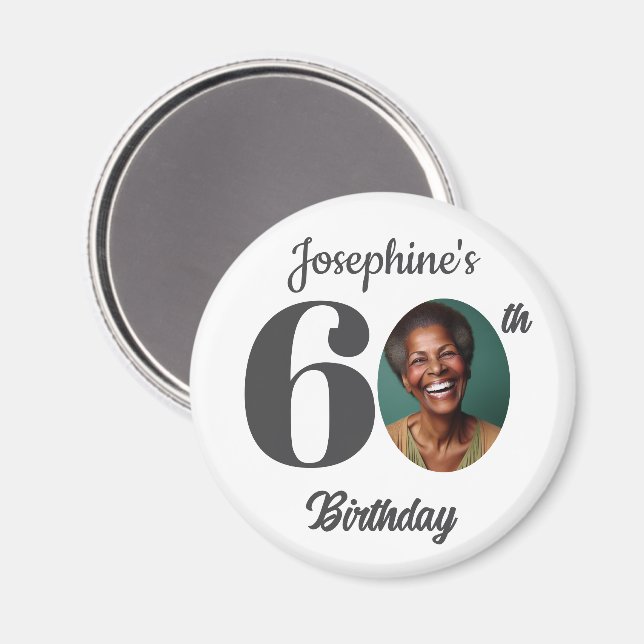 Imã Bold 60th Birthday Party Photo Favor (Front/Back)