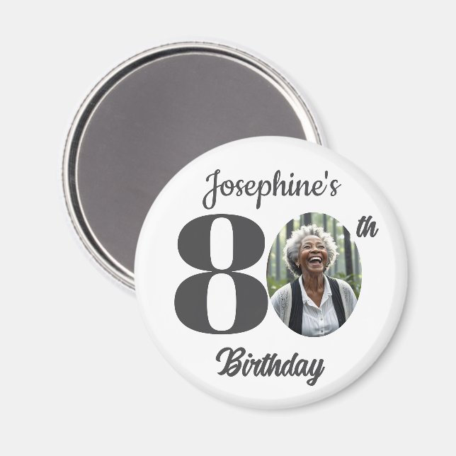 Imã Bold 80th Birthday Party Photo Favor (Front/Back)
