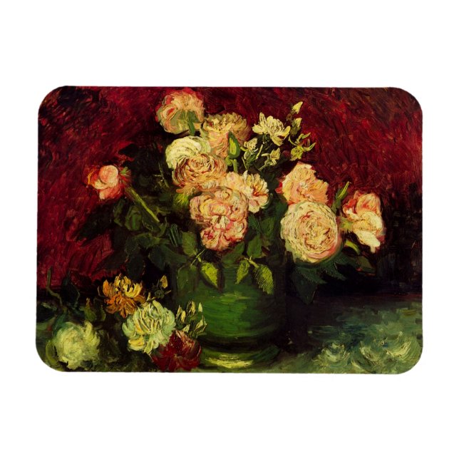 Ímã Boliche com Peonies e Rosas de Vincent van Gogh (Horizontal)