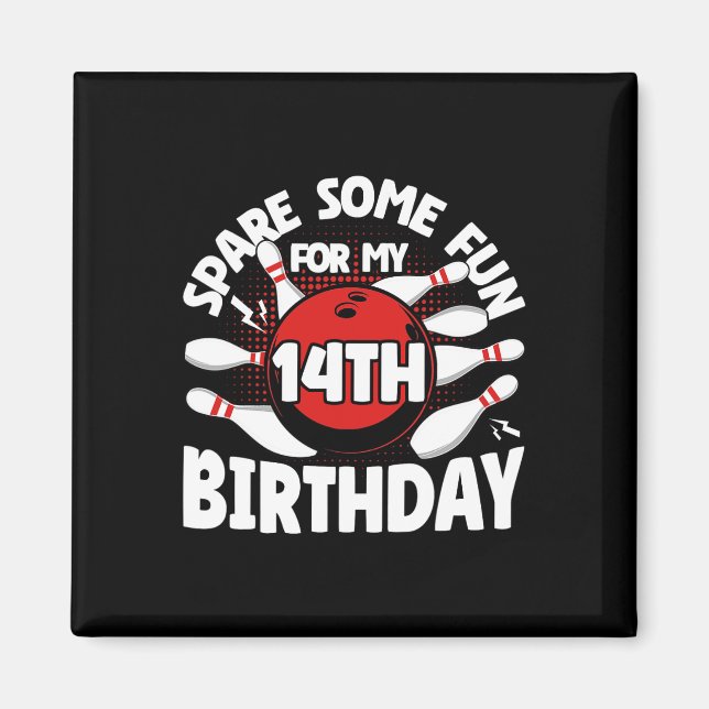 Imã Boliche De Aniversário De 14 Poupa Um Pouco Divert (Frente)