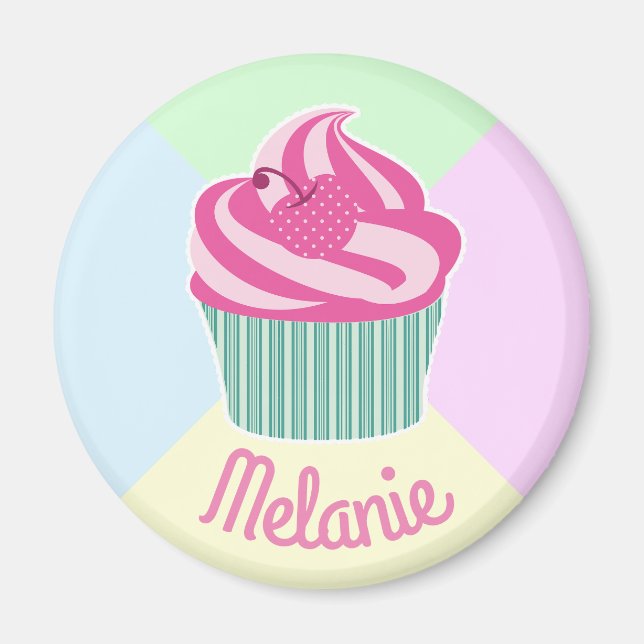 Imã Bolo de Aniversário Cor-de-Rosa Personalizado Past (Frente)