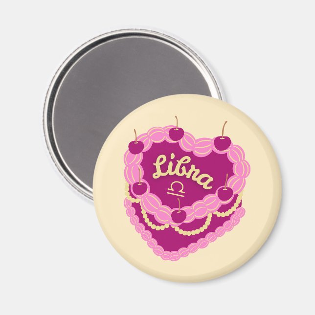 Imã Bolo de Aniversário Coração Pastel de Libra Zodíac (Front/Back)