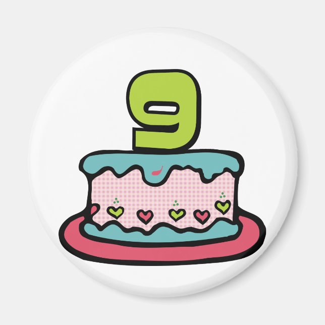 Imã Bolo de aniversário de 9 anos (Frente)