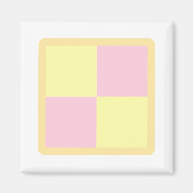 Imã Bolo de Battenburg. Rosa e Amarelo. (Frente)