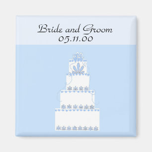 Imã Bolo de casamento brandamente azul e branco