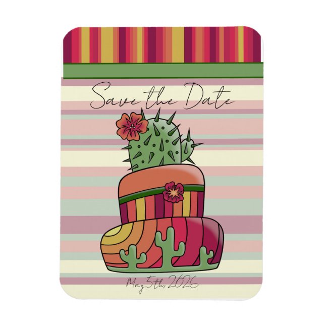 Ímã Bolo de Casamento Cactus "Salve a Data" (Vertical)