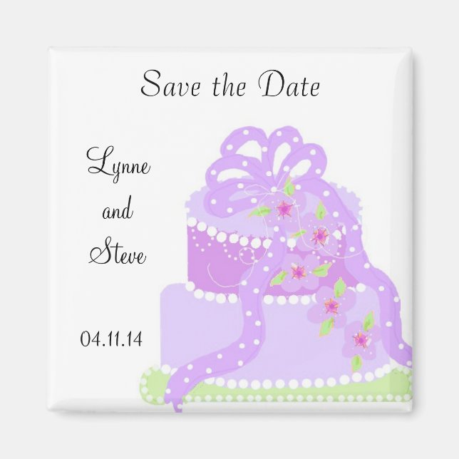 Imã Bolo de Casamento com Fita Roxa Save the Date (Frente)