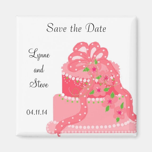 Imã Bolo de Casamento com Laço Rosa Save the Date (Frente)