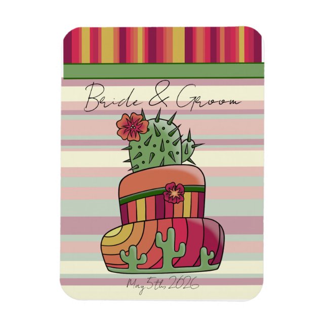 Ímã Bolo de Casamento de Cacto (Vertical)