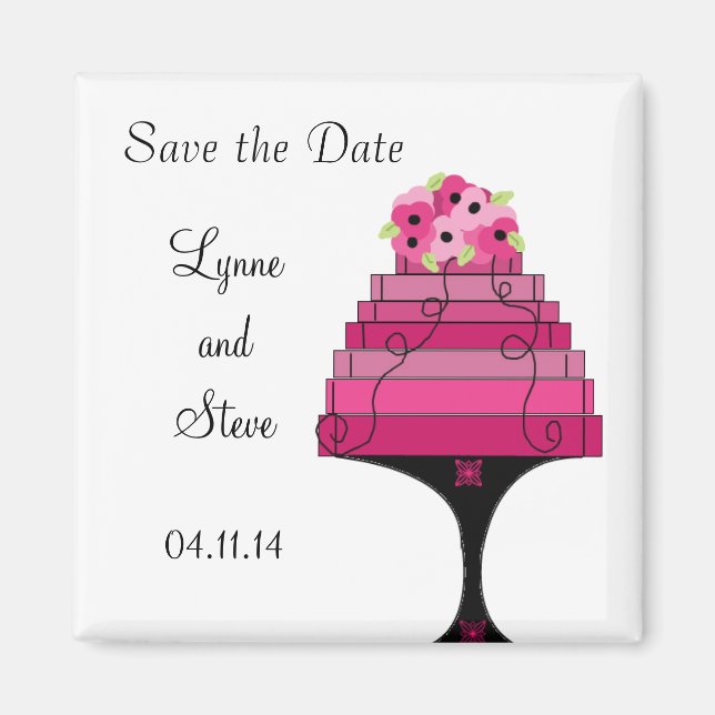 Imã Bolo de Casamento Rosa Salve a Data (Frente)