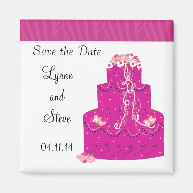 Imã Bolo de Casamento Rosa Salve a Data (Frente)
