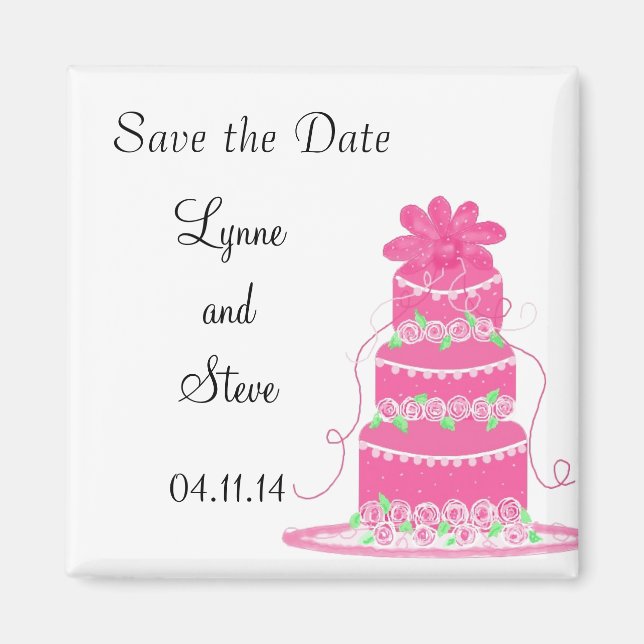 Imã Bolo de Casamento Rosa Salve a Data (Frente)