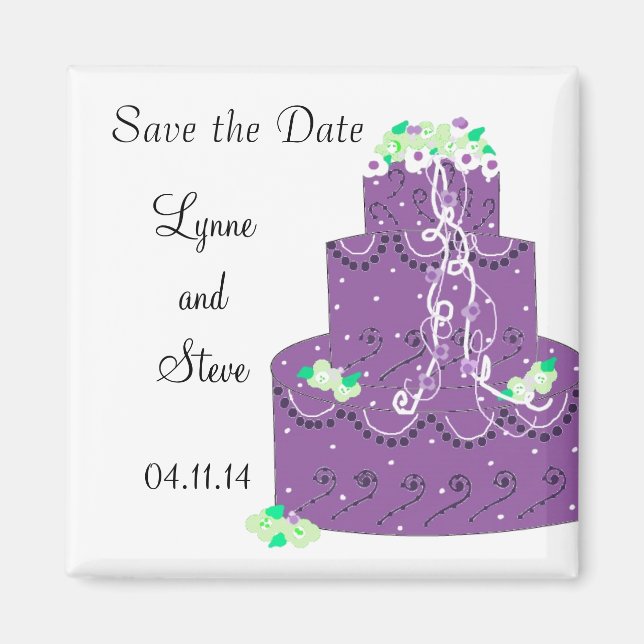 Imã Bolo de Casamento Roxo Salve a Data (Frente)