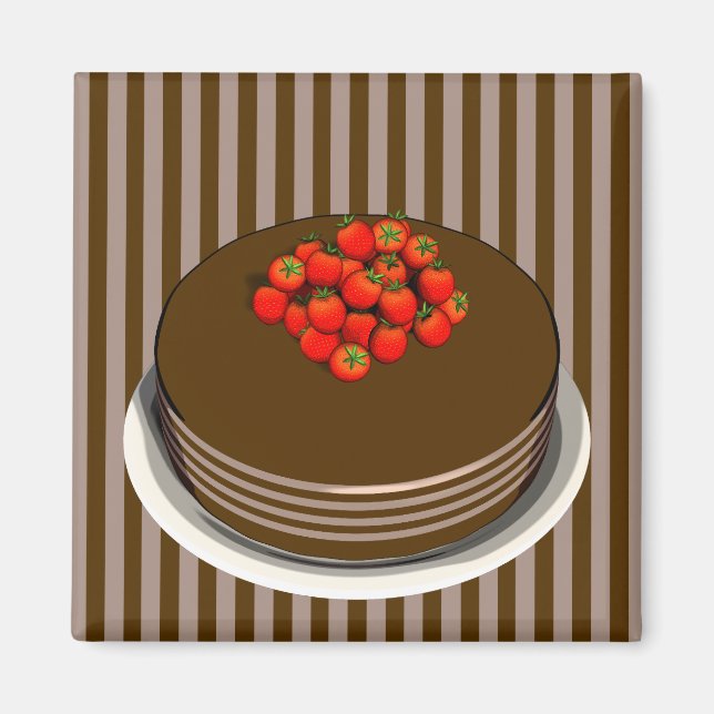 Imã Bolo de Chocolate com Morangos (Frente)