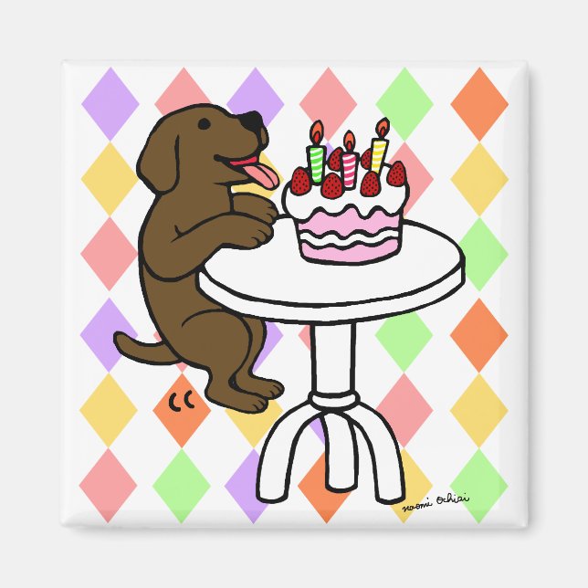 Imã Bolo de Chocolate de Birthday Labrador Cartoon (Frente)