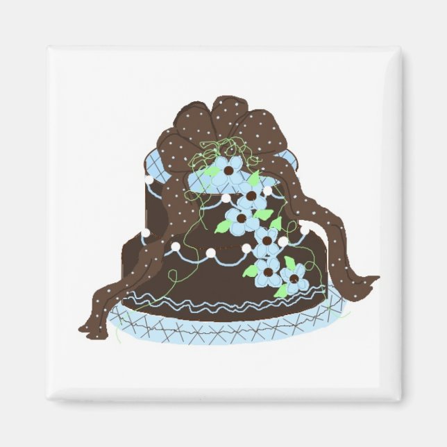 Imã Bolo de Chocolate e Azul Elegante (Frente)