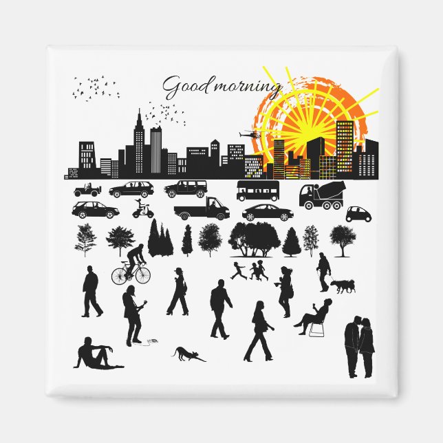 Imã Bom dia, Cidade engraçada, elegante, positiva, leg (Frente)