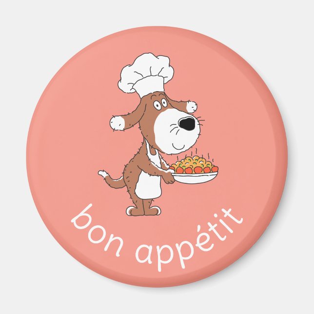 Imã Bon Appétit Chef Cook Cute Funny Dog Cartoon (Frente)