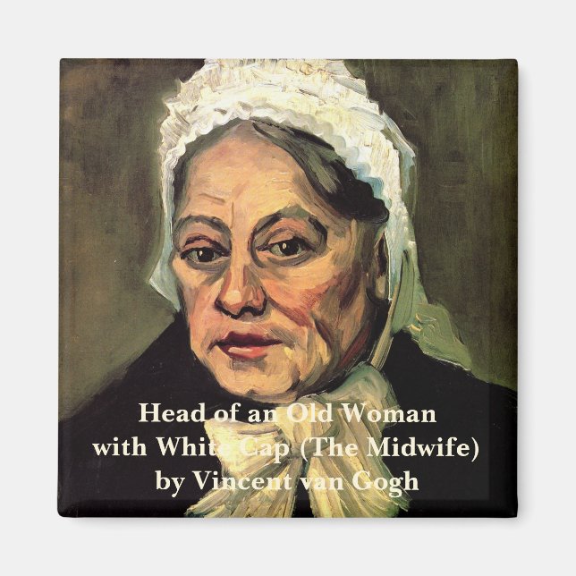 Imã Boné Branco de Velhice Mulher por Vincent van Gogh (Frente)