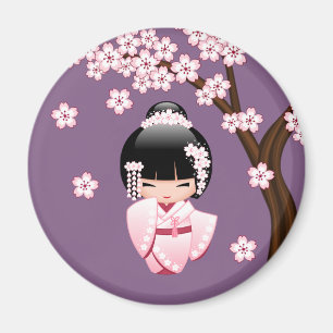 Imã Boneca branca de Kokeshi do quimono - menina de
