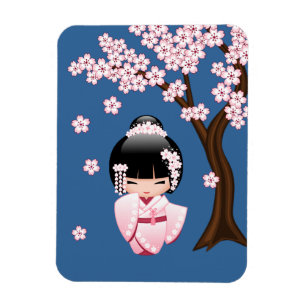 Ímã Boneca branca de Kokeshi do quimono - menina de
