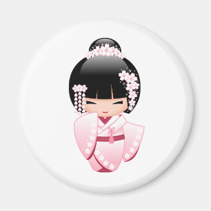 Imã Boneca branca de Kokeshi do quimono - menina de