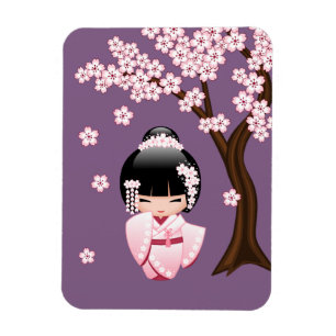 Ímã Boneca branca de Kokeshi do quimono - menina de