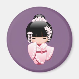 Imã Boneca branca de Kokeshi do quimono - menina de