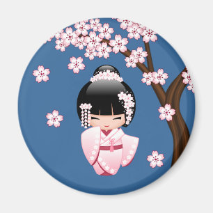 Imã Boneca branca de Kokeshi do quimono - menina de
