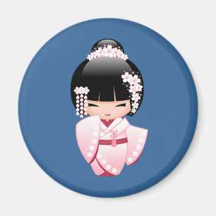 Imã Boneca Branca Kimono Kokeshi - Garota Gisha Bonita