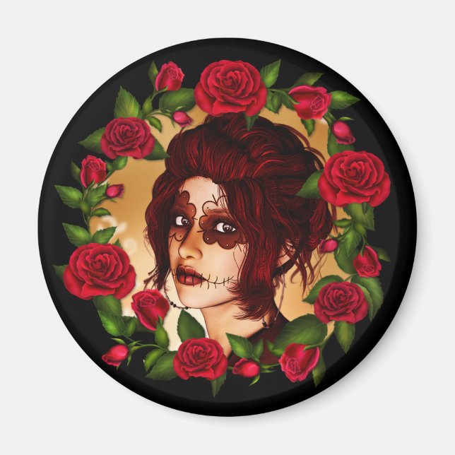 Imã Boneca de Açúcar rosa vermelha (Frente)