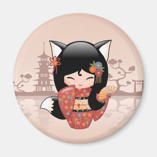 Imã Boneca de Kitsune Kokeshi - menina bonito do Fox