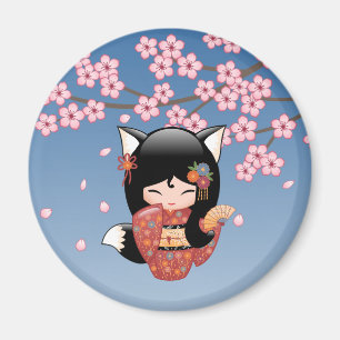 Imã Boneca de Kitsune Kokeshi - menina de gueixa do