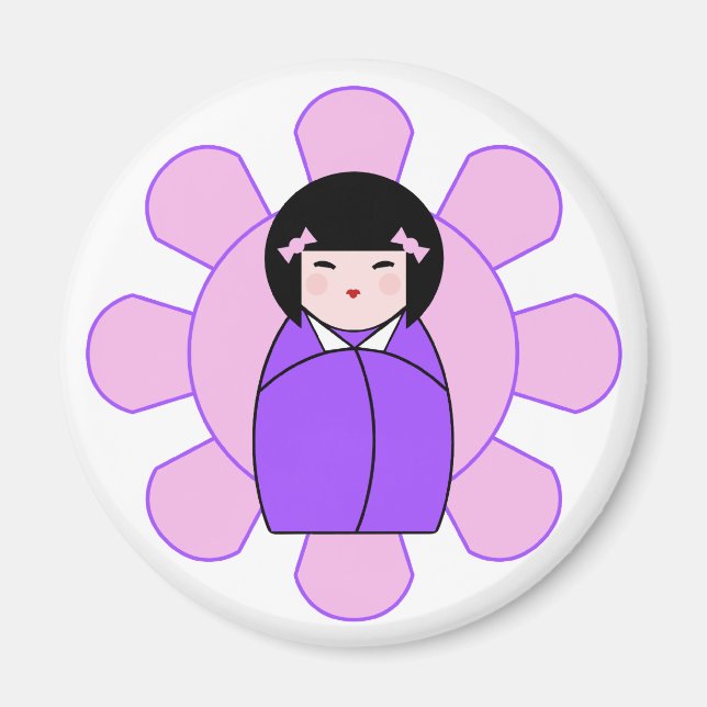 Imã Boneca de Kokeshi Roxa (Frente)
