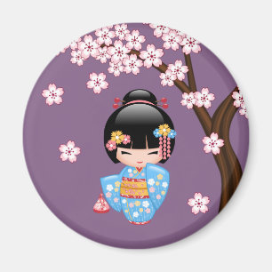 Imã Boneca de Maiko Kokeshi - menina de gueixa azul do