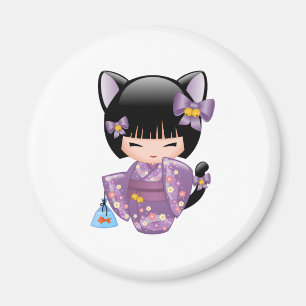 Imã Boneca de Neko Kokeshi - menina de gueixa das