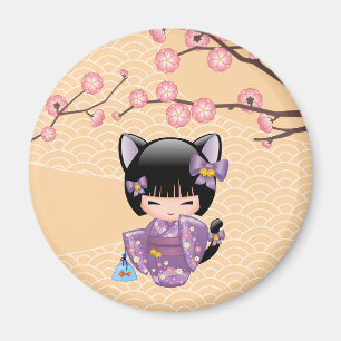 Imã Boneca de Neko Kokeshi - menina de gueixa das